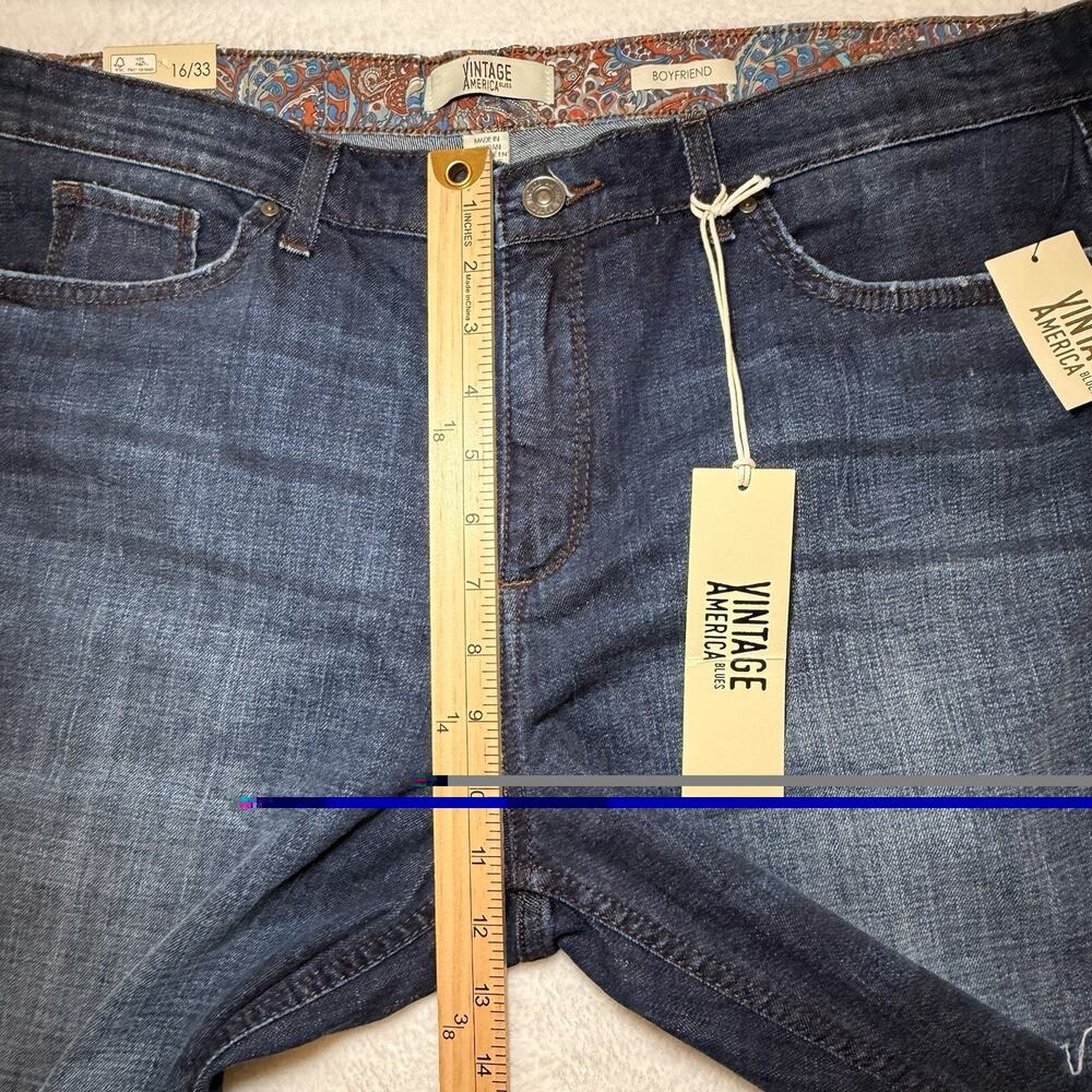 Vintage America Blues Boyfriend Jeans Women 16/33 Dark Wash Cuffed Stretch - Picture 3 of 8